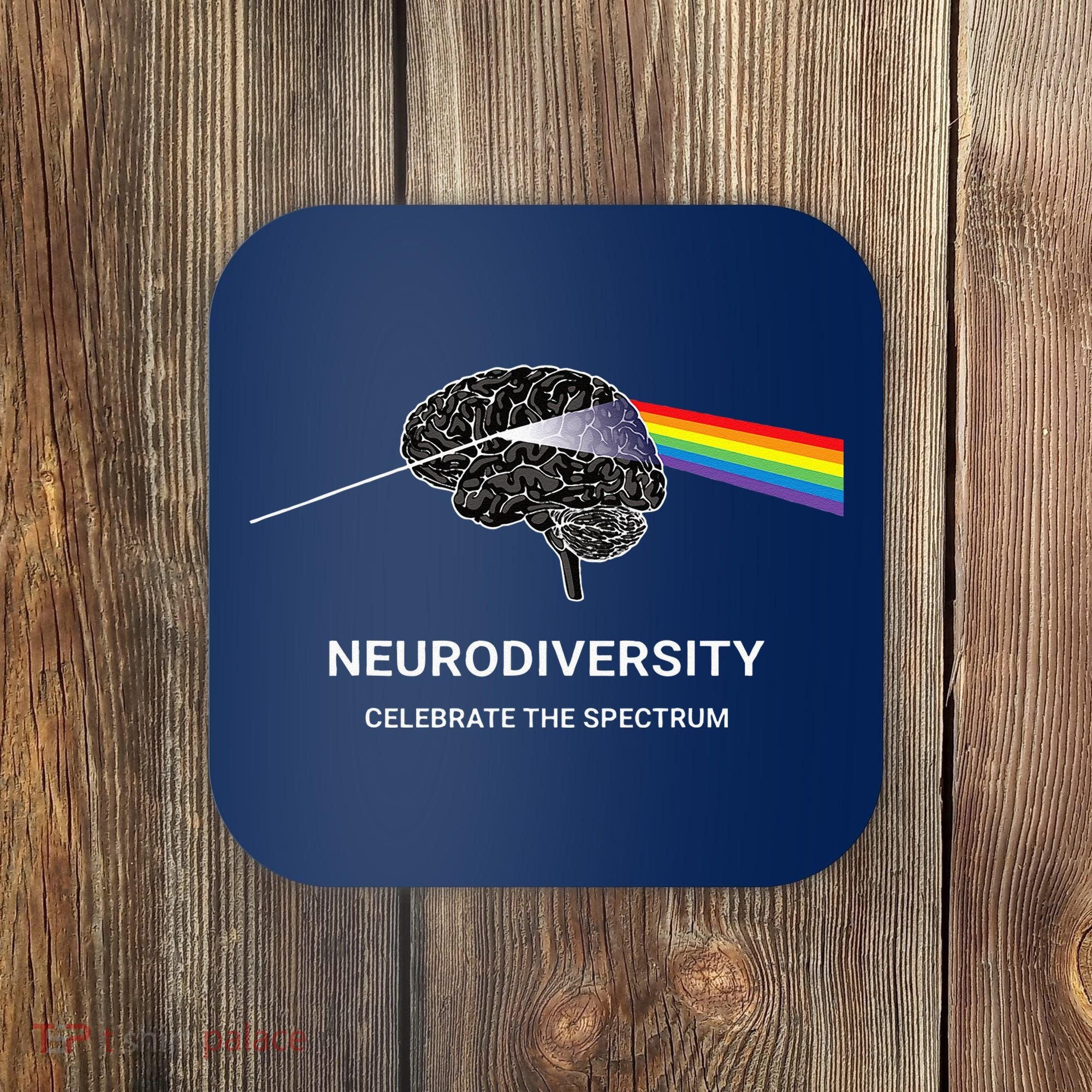 Neurodiversity Autism Spectrum ASD ADHD Rainbow Brain Coaster