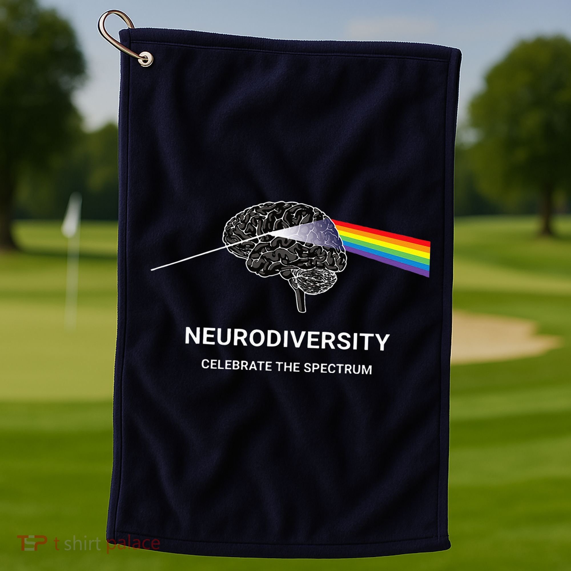 Neurodiversity Autism Spectrum ASD ADHD Rainbow Brain Golf Towel