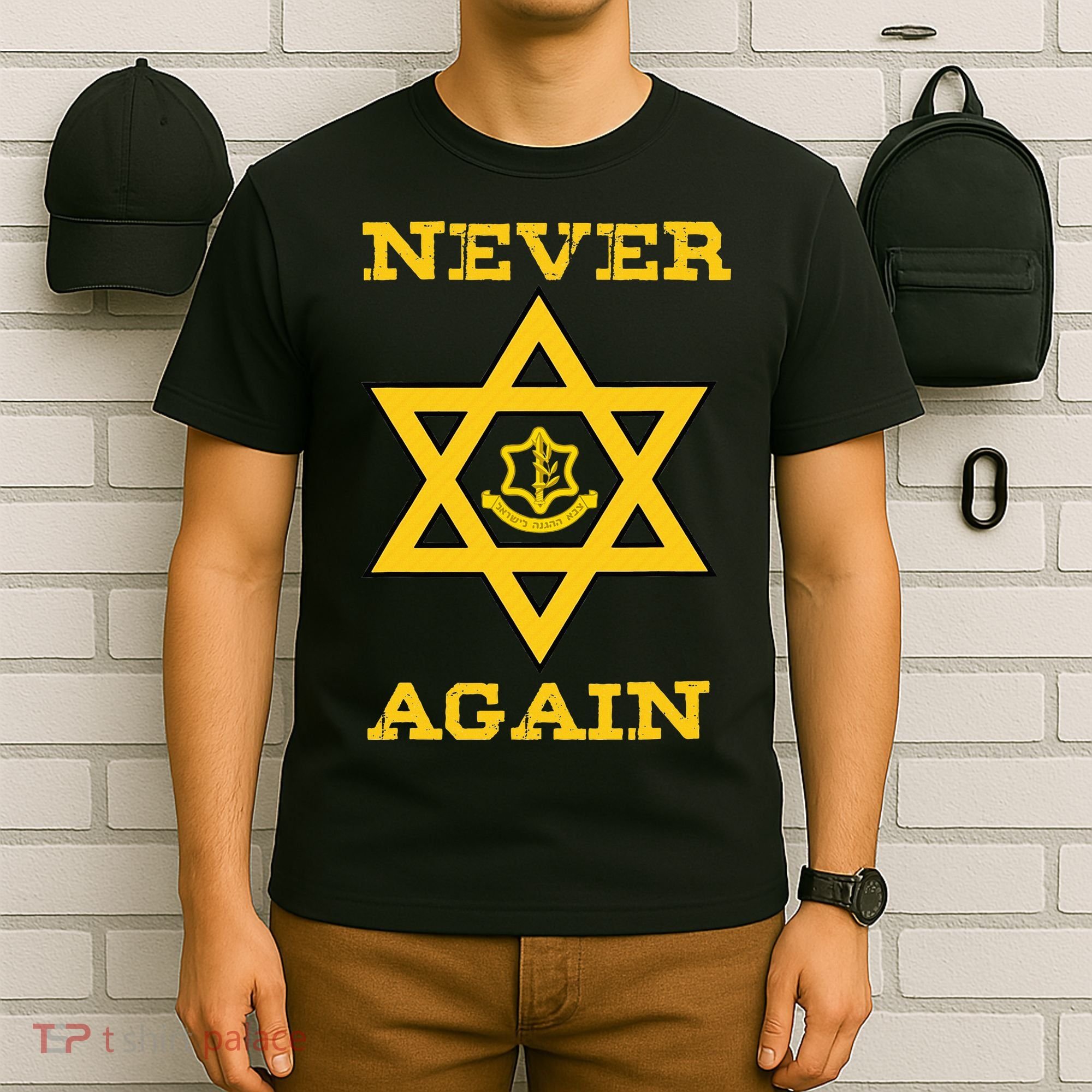 Never Again Support Israel Jewish Star Of David Idf Logo T-Shirt
