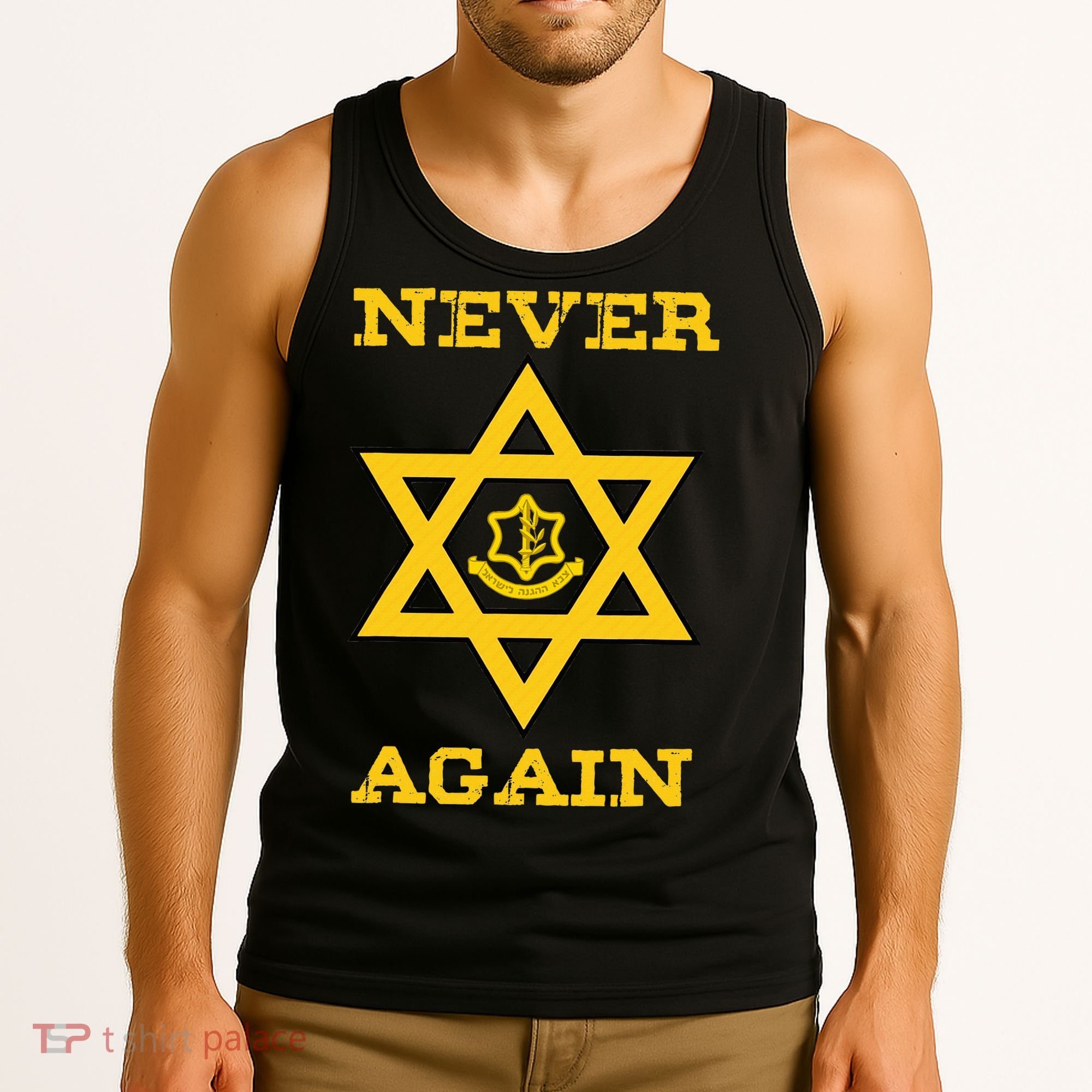 Never Again Support Israel Jewish Star Of David Idf Logo Tank Top