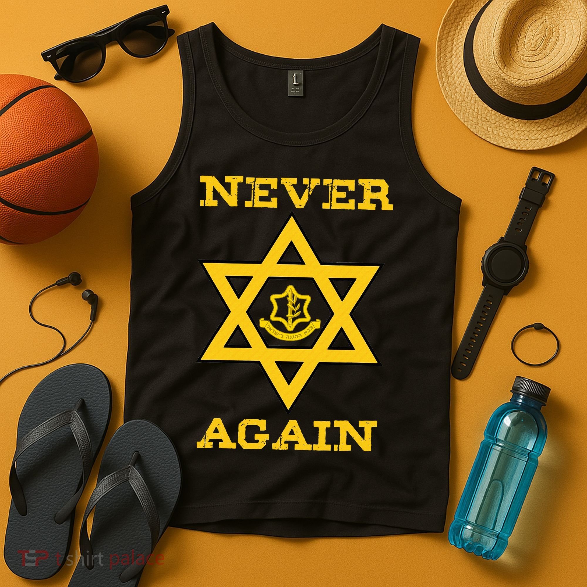Never Again Support Israel Jewish Star Of David Idf Logo Tank Top