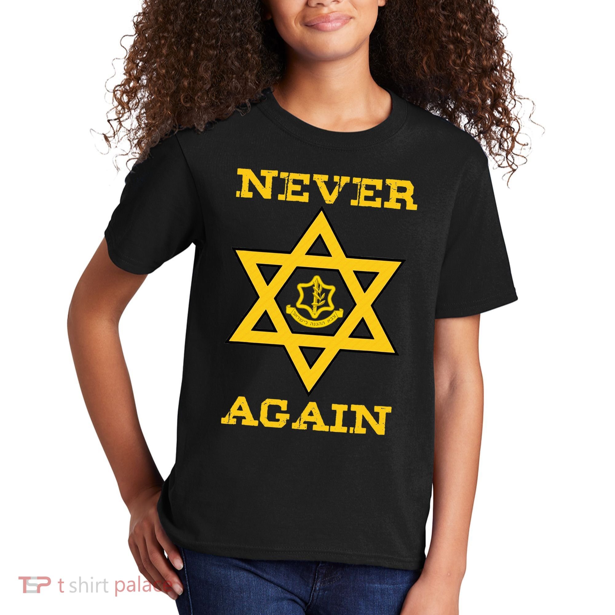 Never Again Support Israel Jewish Star Of David Idf Logo Kids T-Shirt