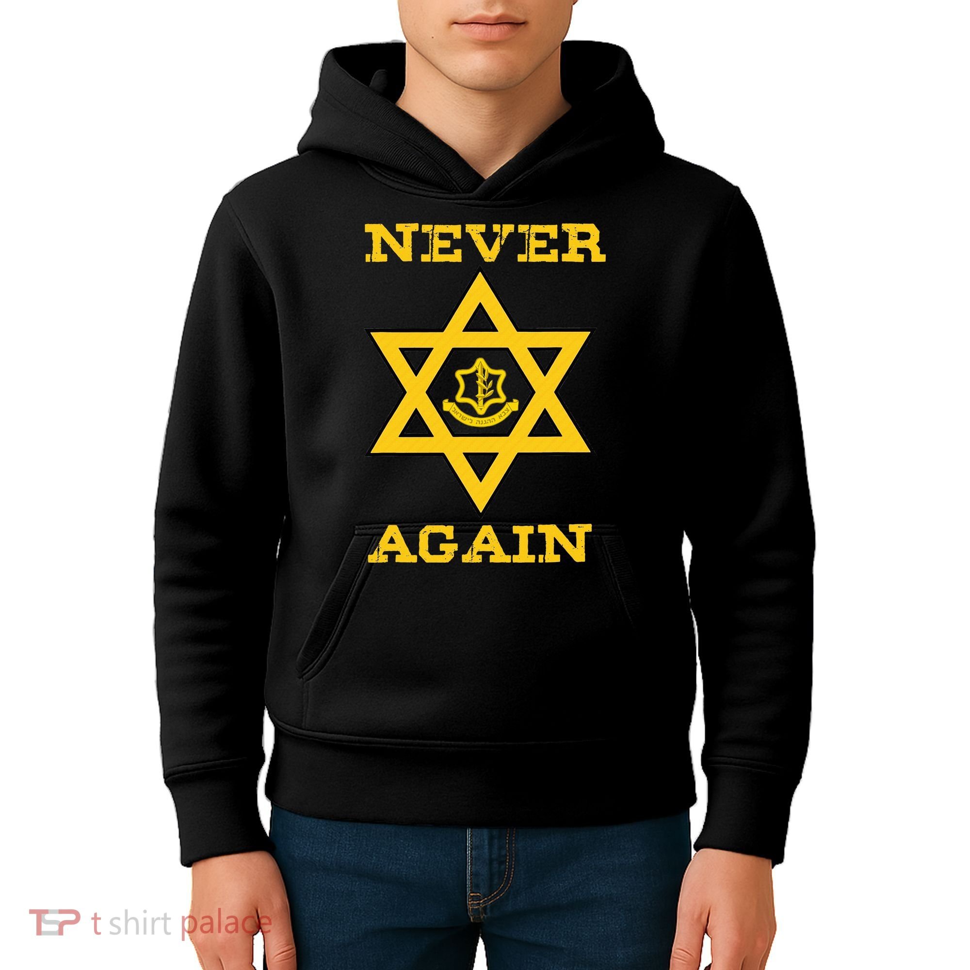 Never Again Support Israel Jewish Star Of David Idf Logo Kids Hoodie