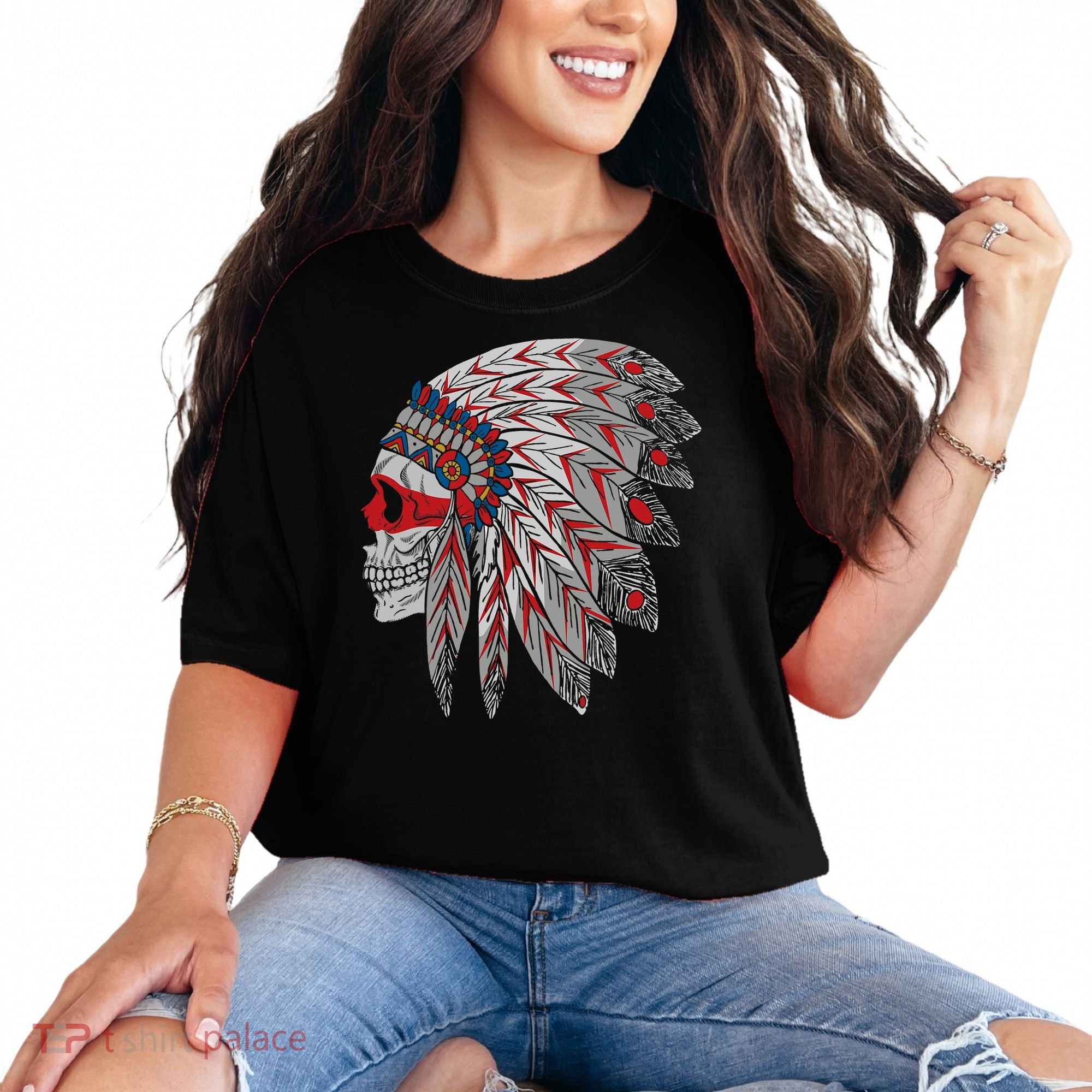 Native American Skull Feathers Comfort Colors T-Shirt