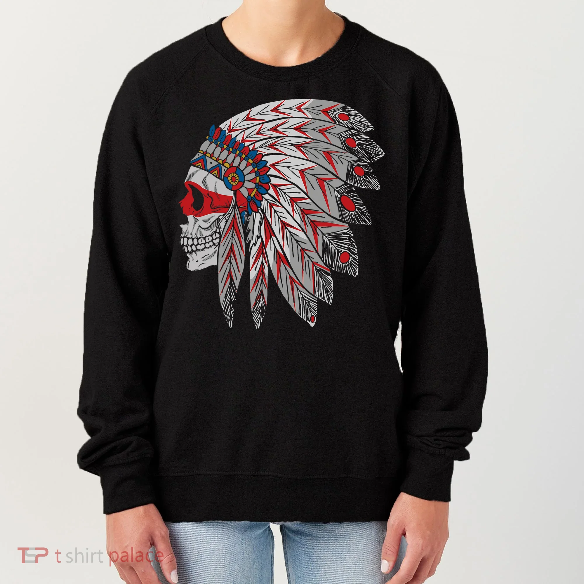 Native American Skull Feathers Women's Sweatshirt