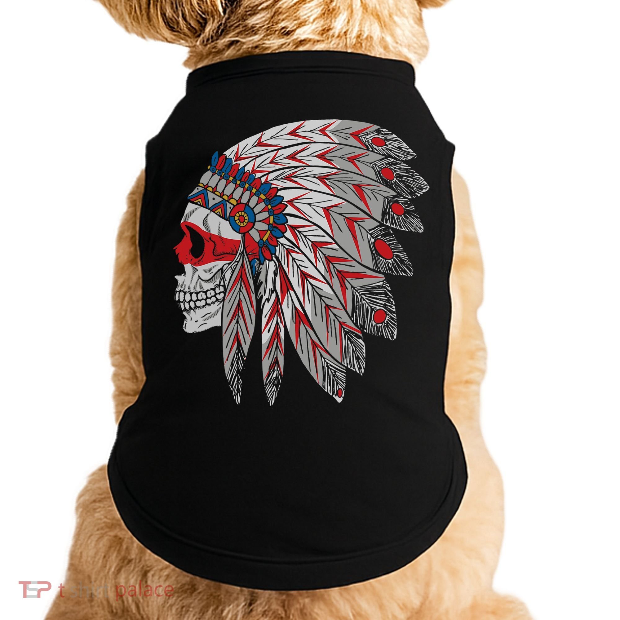 Native American Skull Feathers Doggie Tank