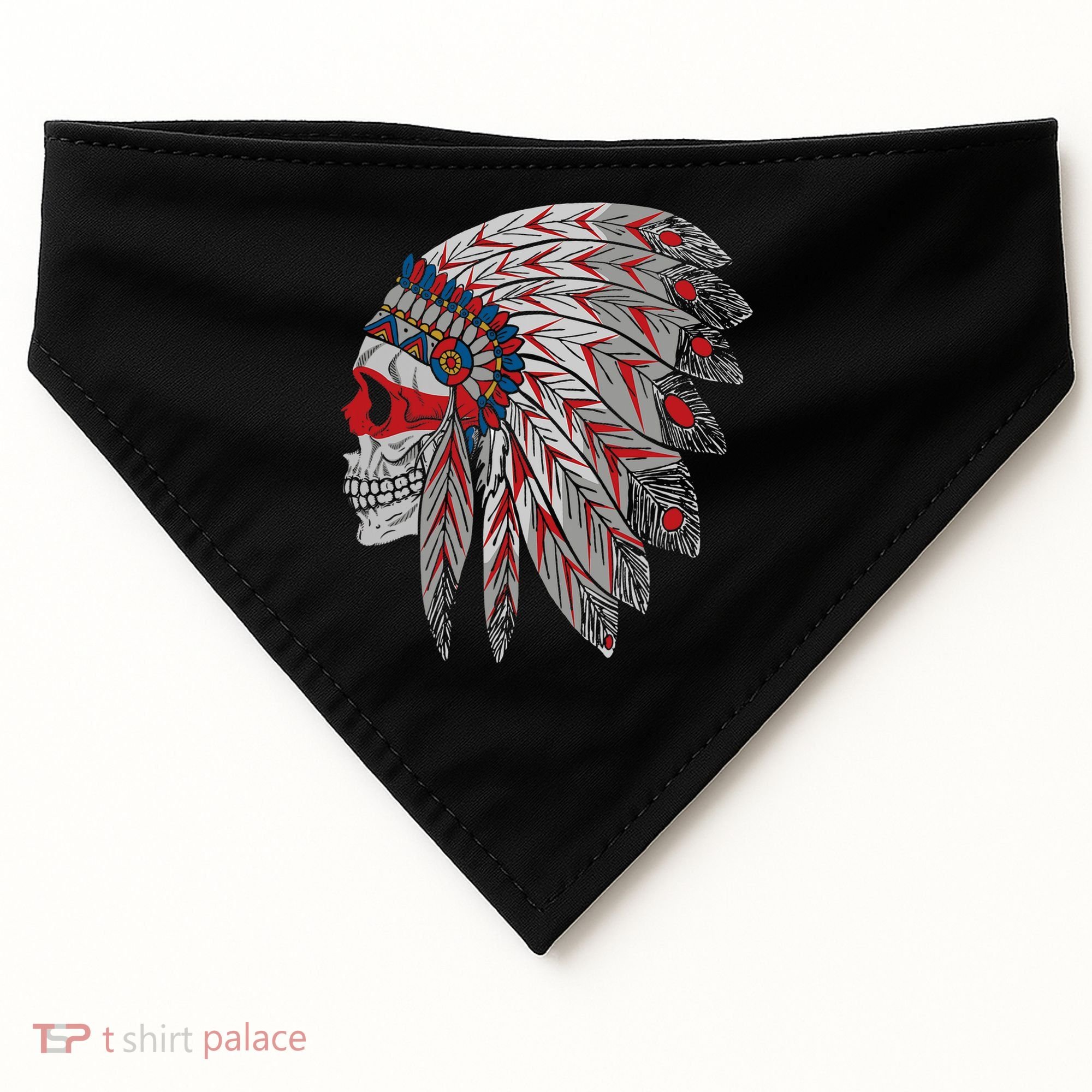 Native American Skull Feathers USA-Made Doggie Bandana