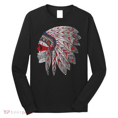 Native American Skull Feathers Long Sleeve Shirt