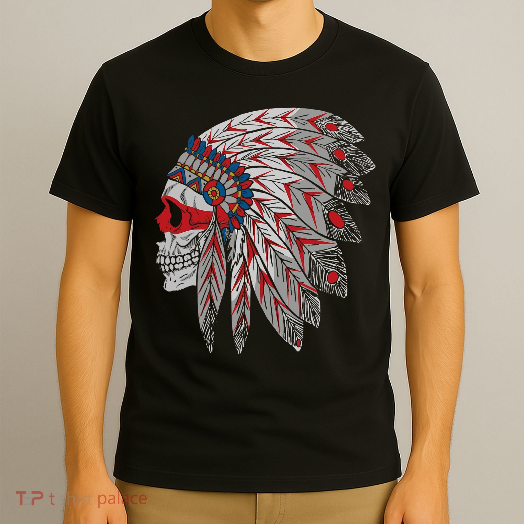 Native American Skull Feathers T-Shirt
