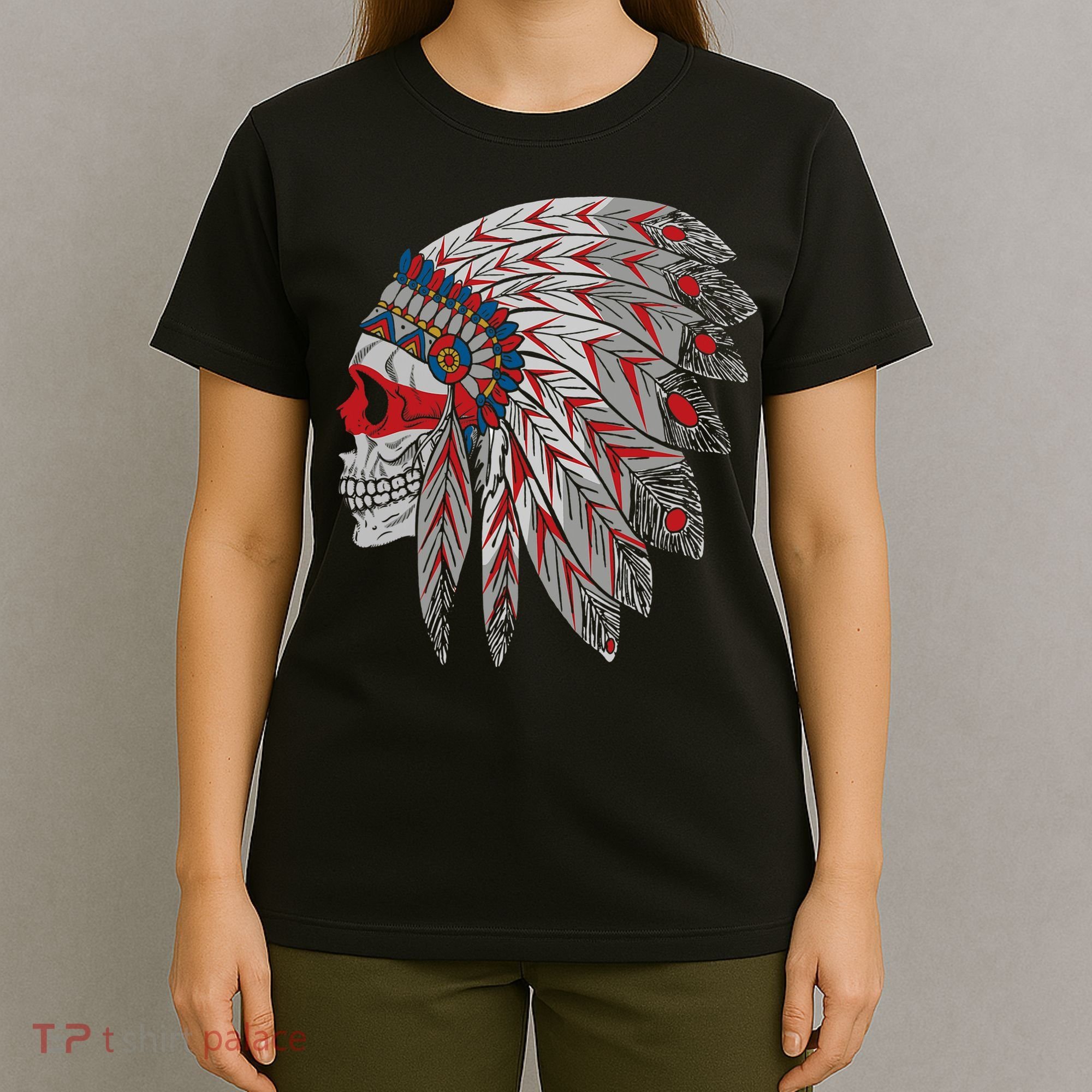 Native American Skull Feathers T-Shirt