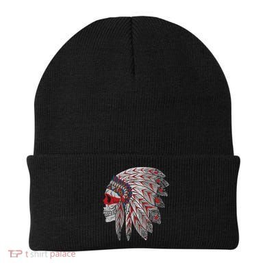 Native American Skull Feathers Beanie