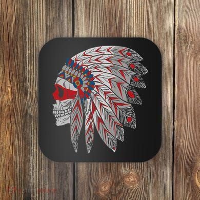 Native American Skull Feathers Coaster
