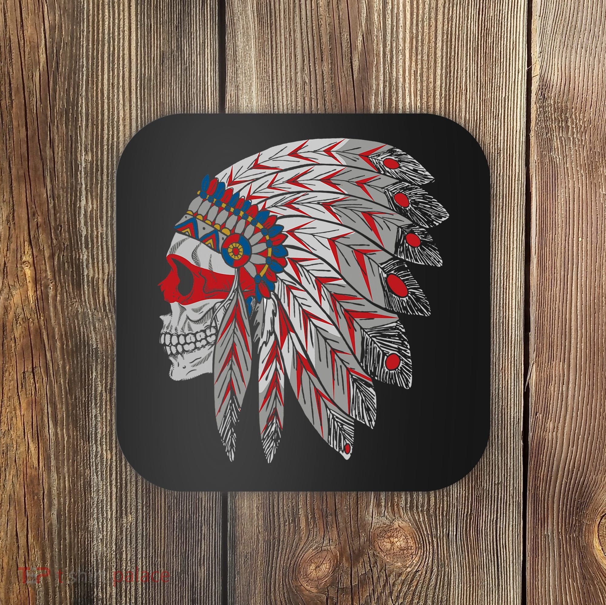 Native American Skull Feathers Coaster