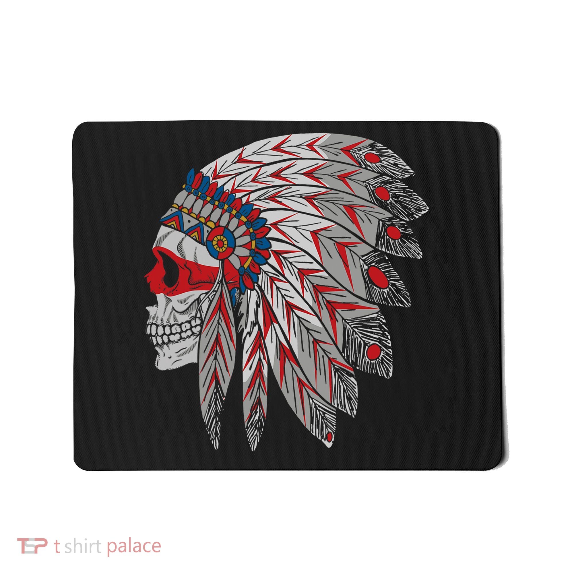 Native American Skull Feathers Mousepad