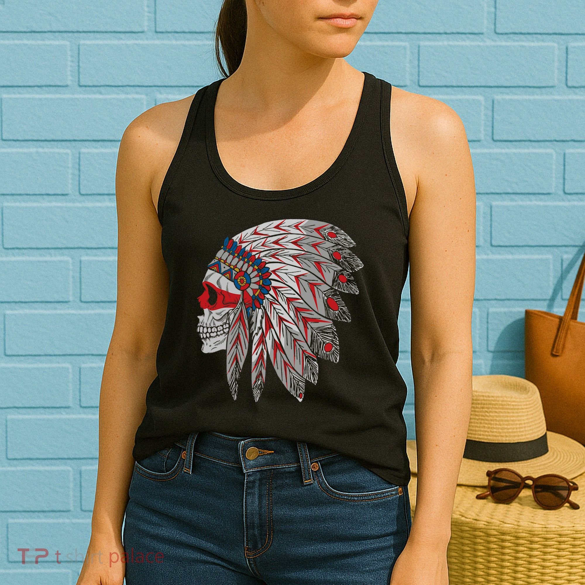 Native American Skull Feathers Women's Tank Top