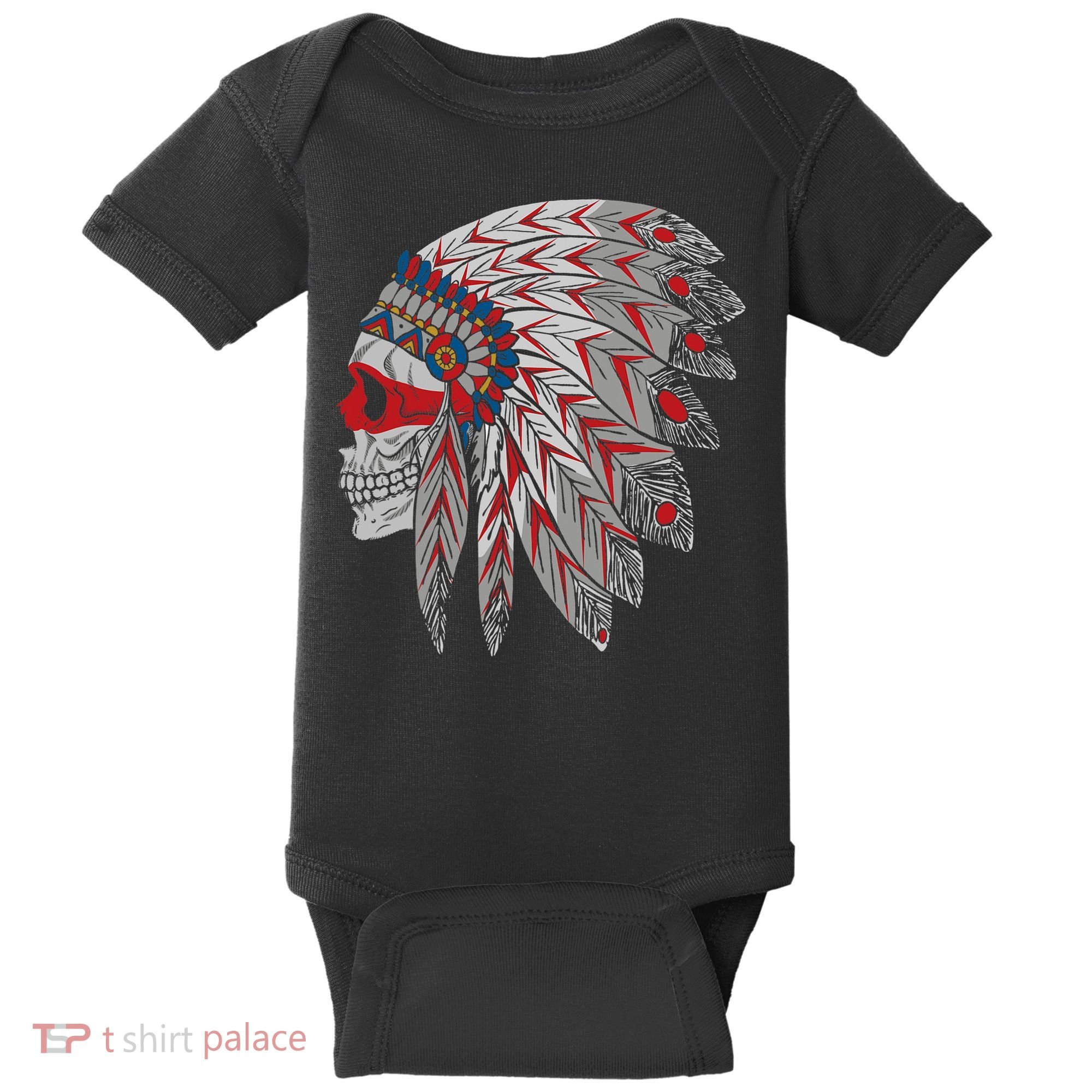 Native American Skull Feathers Baby Bodysuit