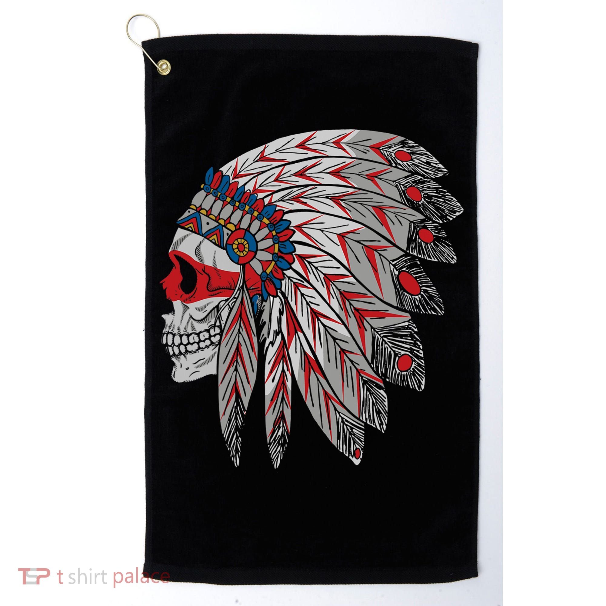 Native American Skull Feathers Golf Towel