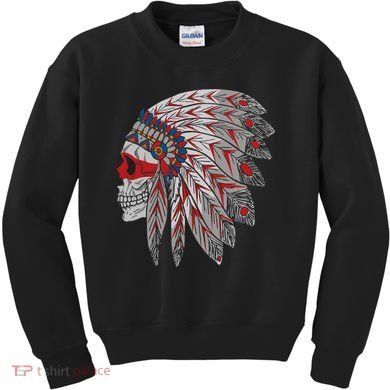 Native American Skull Feathers Kids Sweatshirt