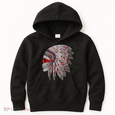 Native American Skull Feathers Kids Hoodie