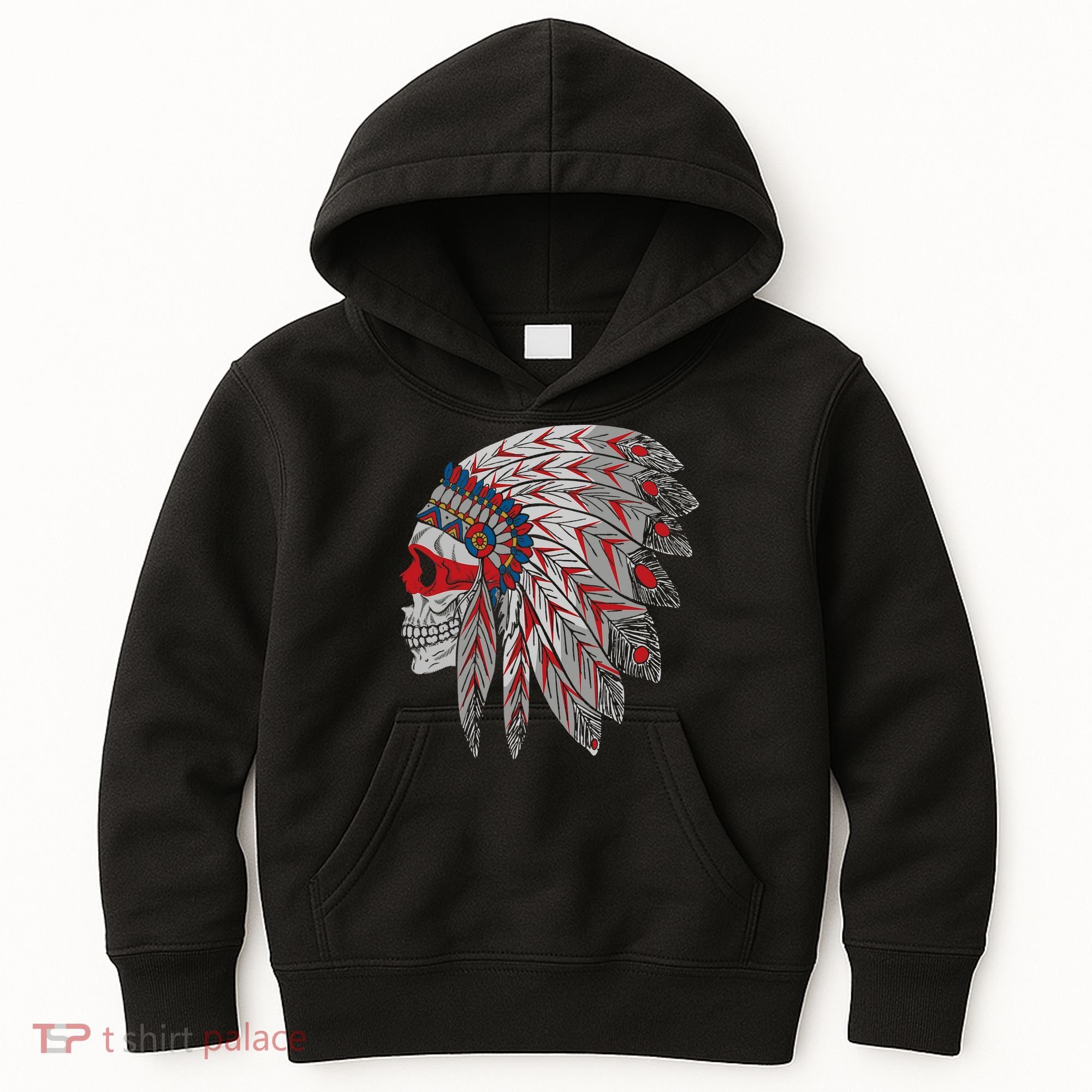Native American Skull Feathers Kids Hoodie