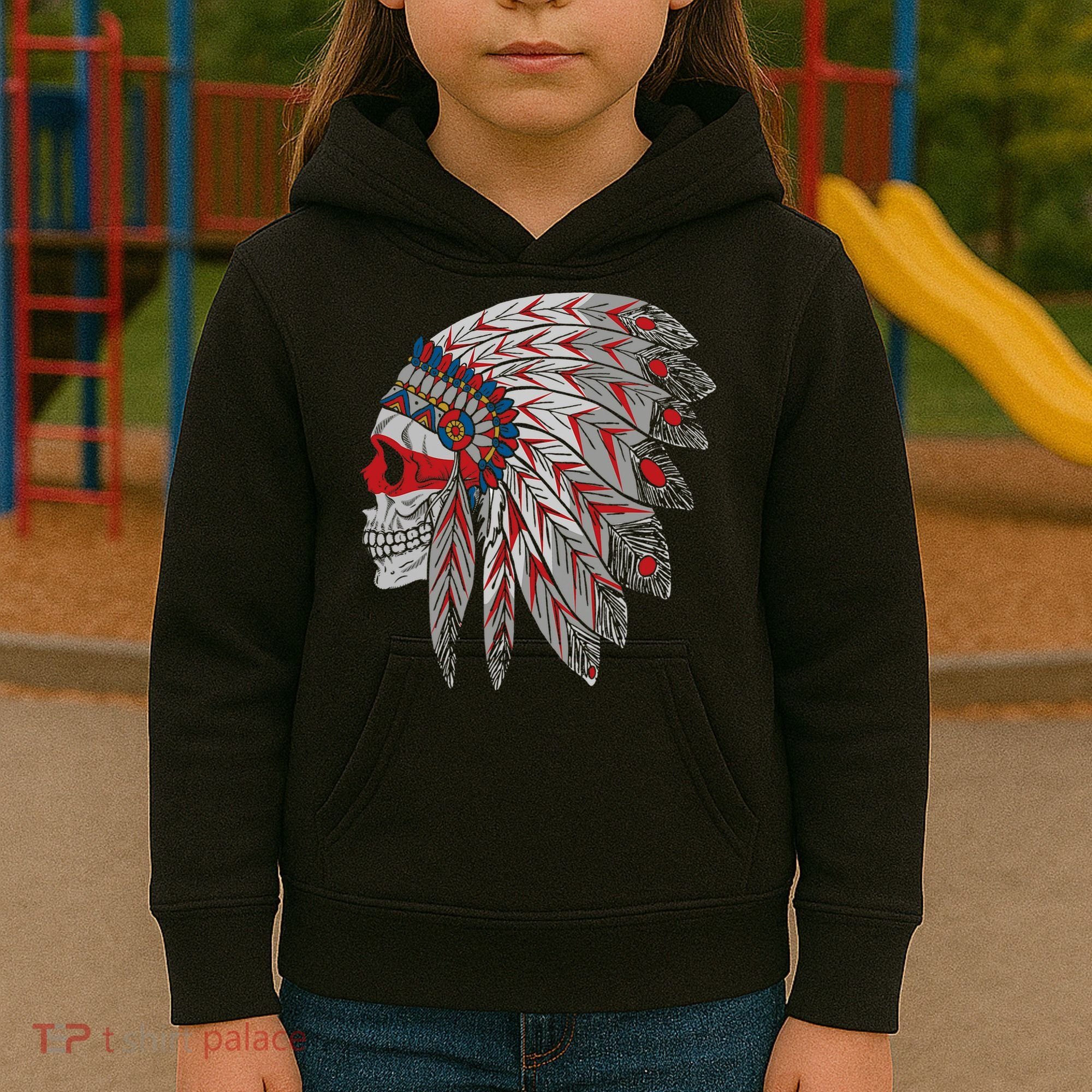 Native American Skull Feathers Kids Hoodie