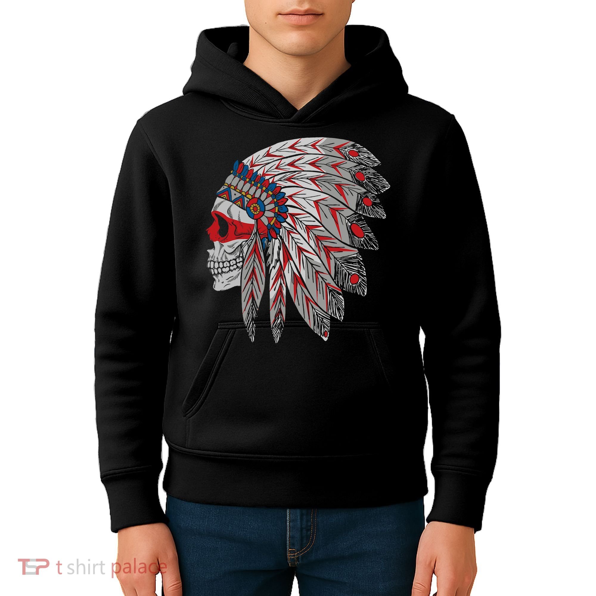 Native American Skull Feathers Kids Hoodie