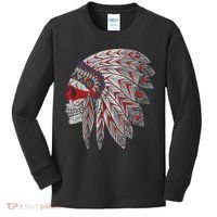 Native American Skull Feathers Kids Long Sleeve Shirt thumb 0