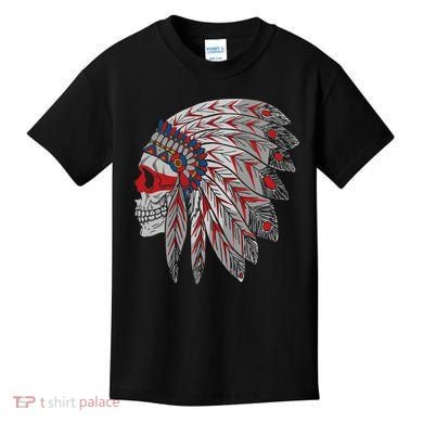 Native American Skull Feathers Kids T-Shirt