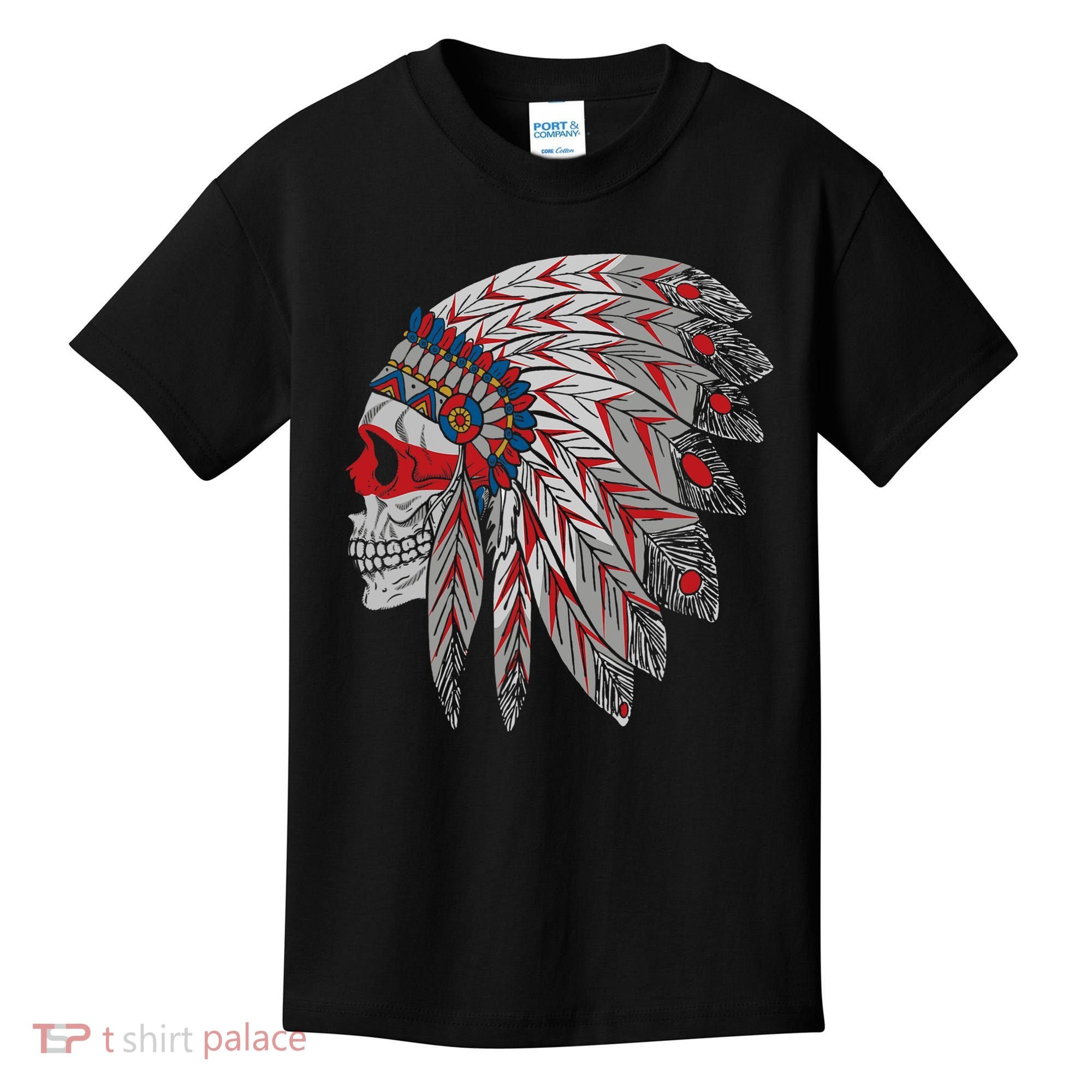 Native American Skull Feathers Kids T-Shirt