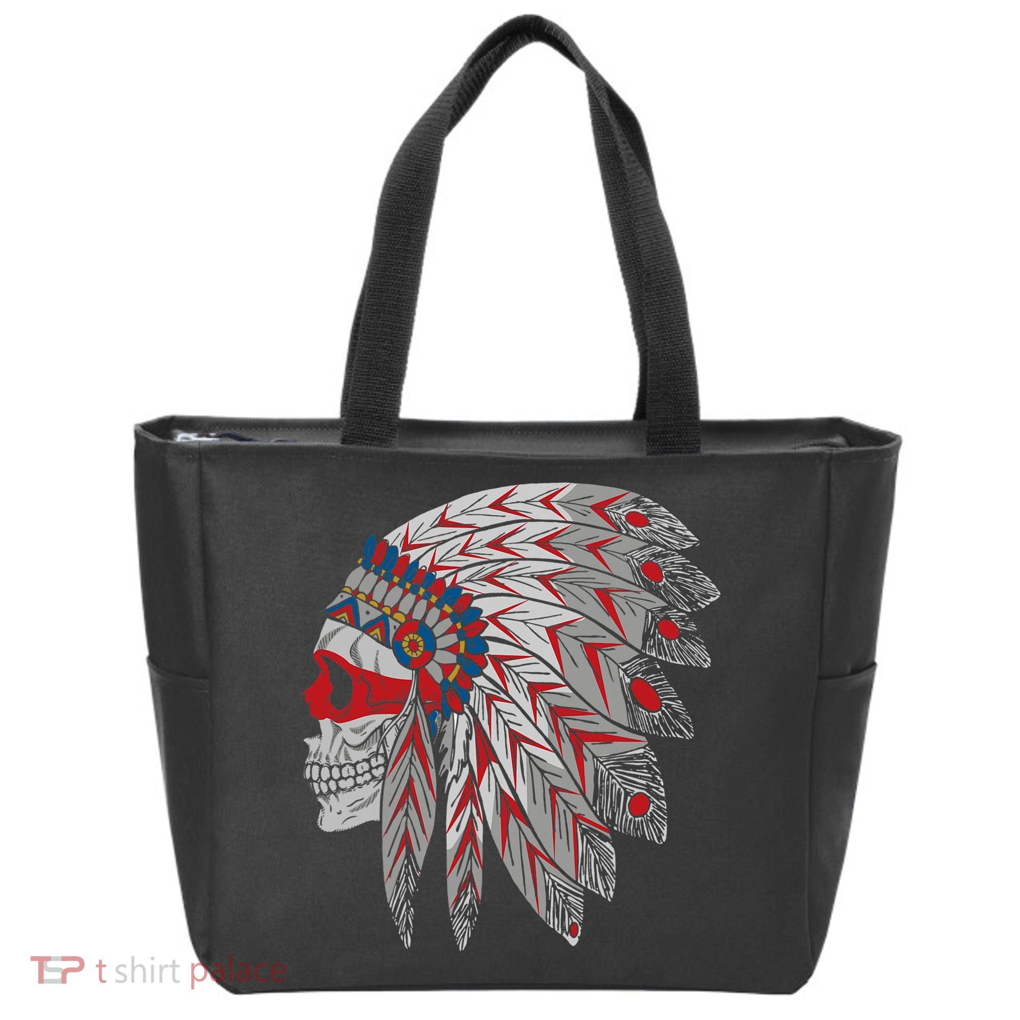 Native American Skull Feathers Tote Bag