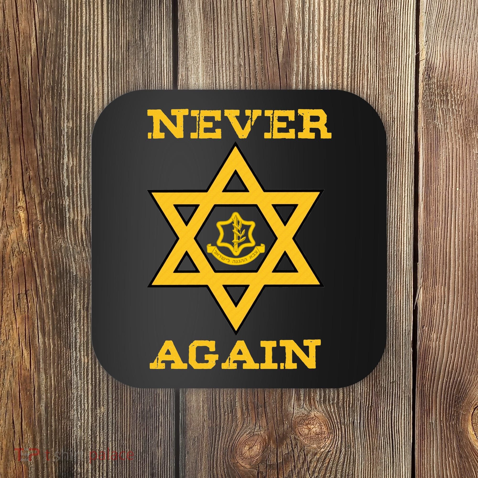 Never Again Support Israel Jewish Star Of David Idf Logo Coaster
