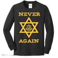 Never Again Support Israel Jewish Star Of David Idf Logo Kids Long Sleeve Shirt thumb 0
