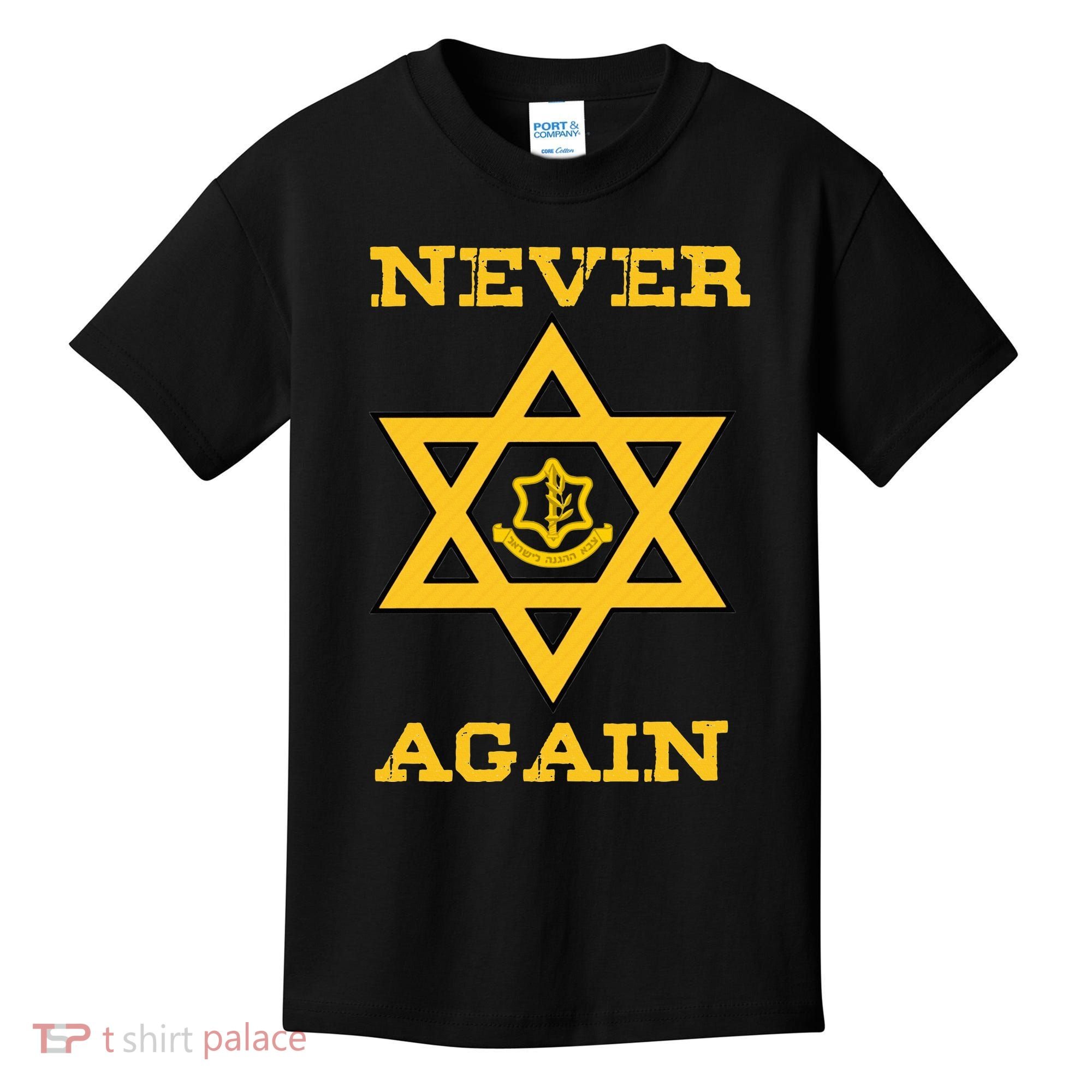 Never Again Support Israel Jewish Star Of David Idf Logo Kids T-Shirt