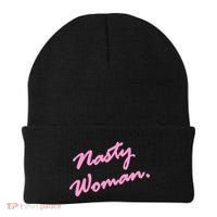 Nasty Woman Pink Script Hillary Clinton Beanie thumb 0
