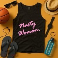 Nasty Woman Pink Script Hillary Clinton Tank Top thumb 4