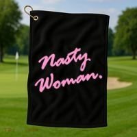 Nasty Woman Pink Script Hillary Clinton Golf Towel thumb 1