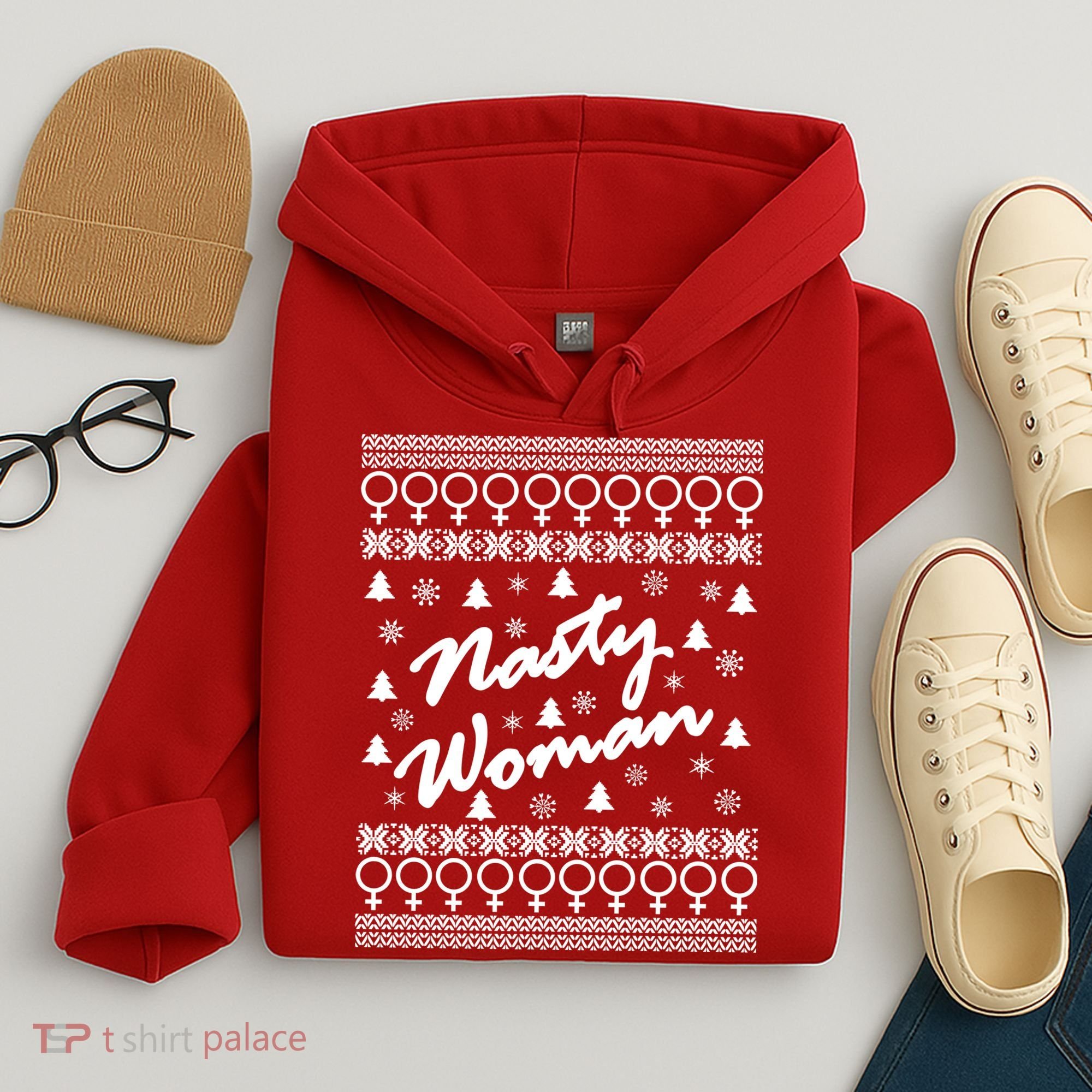 Nasty Woman Ugly Christmas Sweater Design Hillary Clinton Hoodie