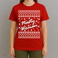 Nasty Woman Ugly Christmas Sweater Design Hillary Clinton T-Shirt thumb 4