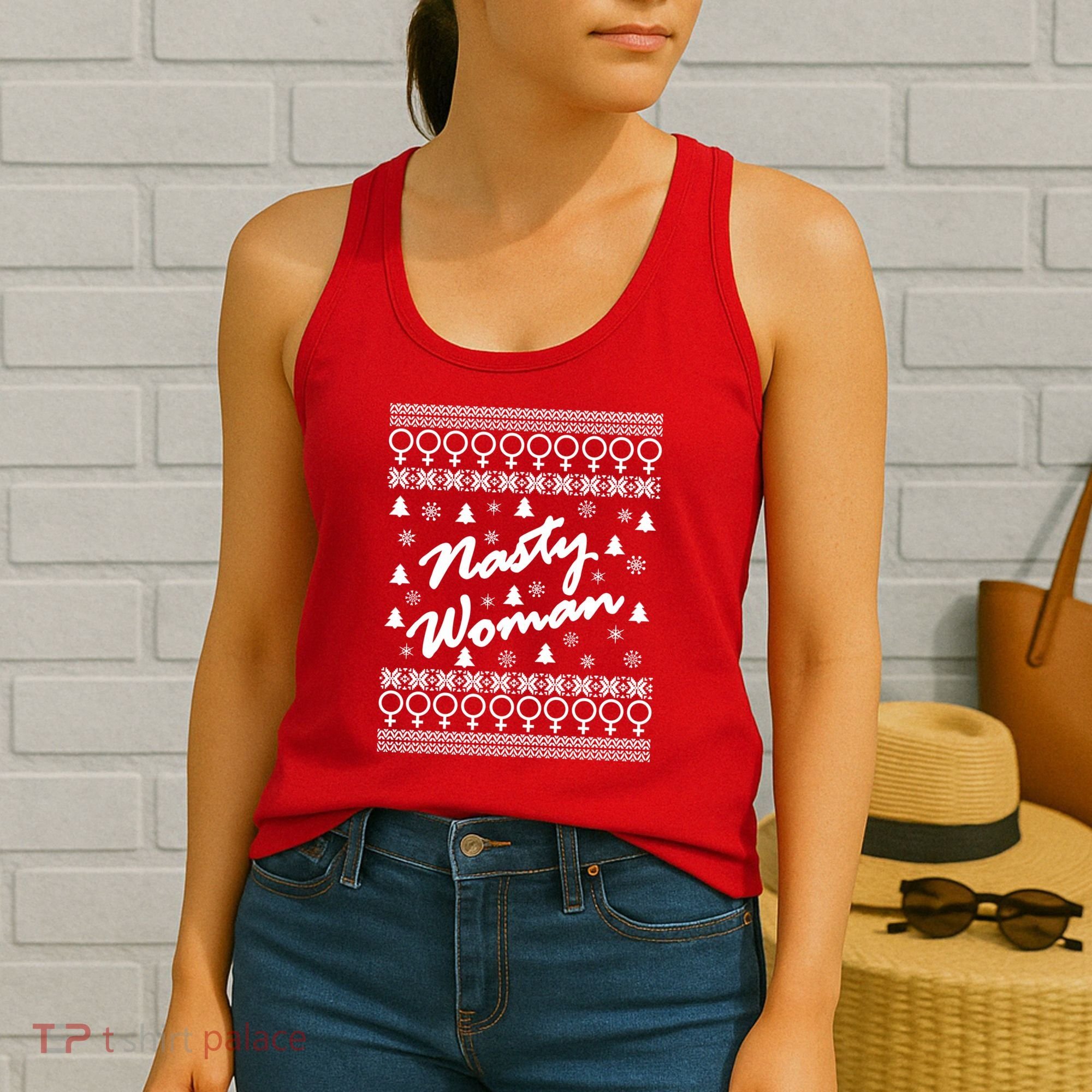 Nasty Woman Ugly Christmas Sweater Design Hillary Clinton Women's Tank Top