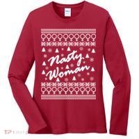 Nasty Woman Ugly Christmas Sweater Design Hillary Clinton Women's Long Sleeve Shirt thumb 0