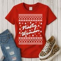 Nasty Woman Ugly Christmas Sweater Design Hillary Clinton Women's T-Shirt thumb 3