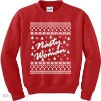 Nasty Woman Ugly Christmas Sweater Design Hillary Clinton Kids Sweatshirt thumb 0