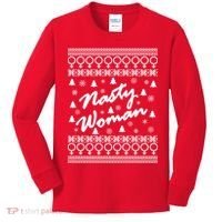 Nasty Woman Ugly Christmas Sweater Design Hillary Clinton Kids Long Sleeve Shirt thumb 0