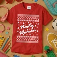 Nasty Woman Ugly Christmas Sweater Design Hillary Clinton Kids T-Shirt thumb 3