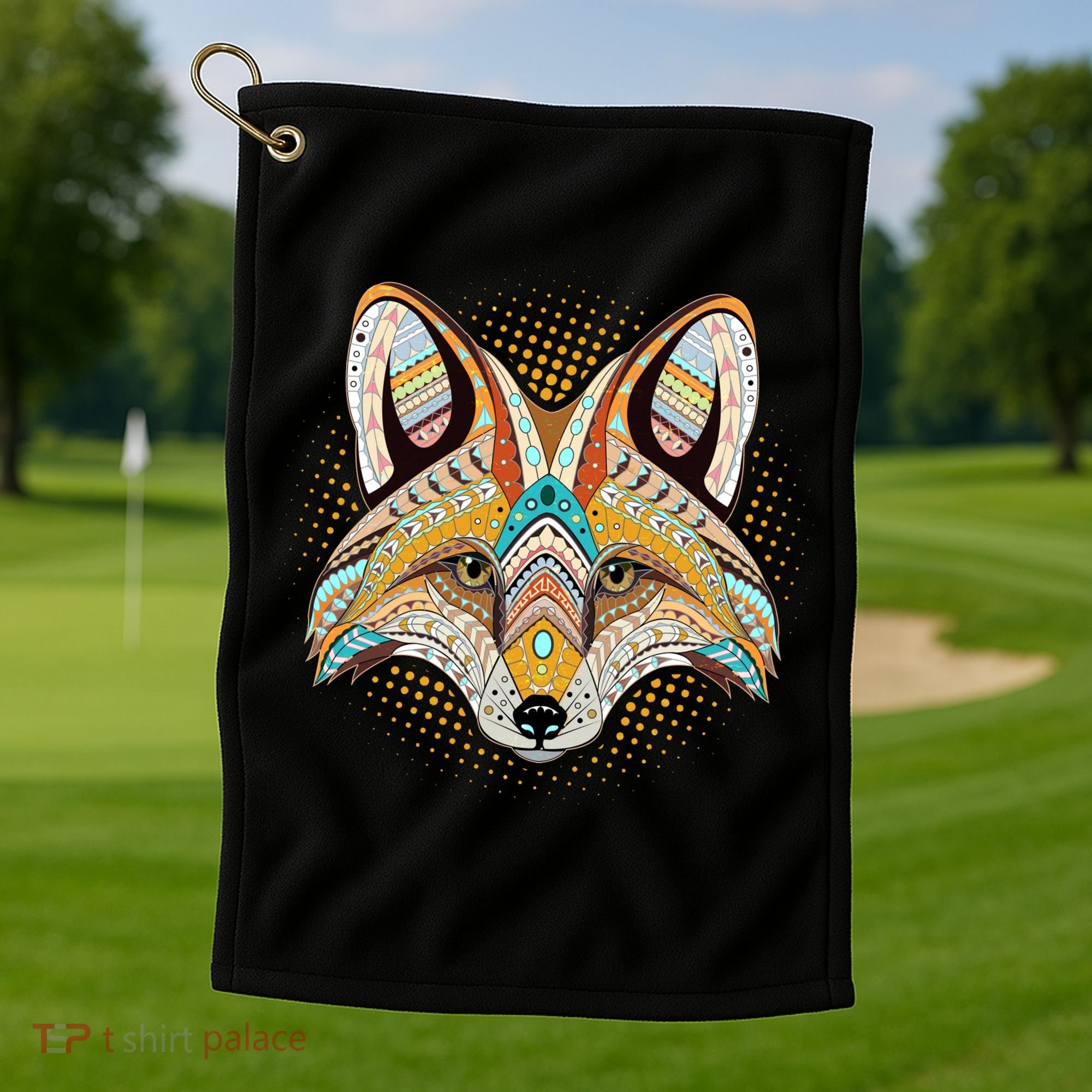 Native American Tribal Fox Face Golf Towel