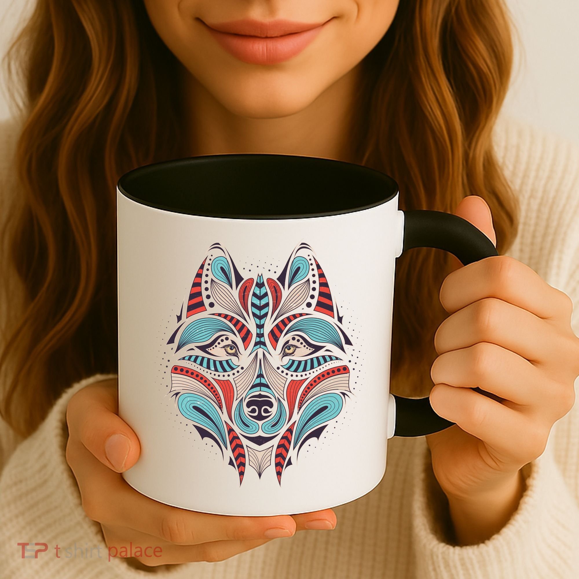 Native American Tribal Wolf Face Coffee Mug