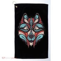 Native American Tribal Wolf Face Golf Towel thumb 0