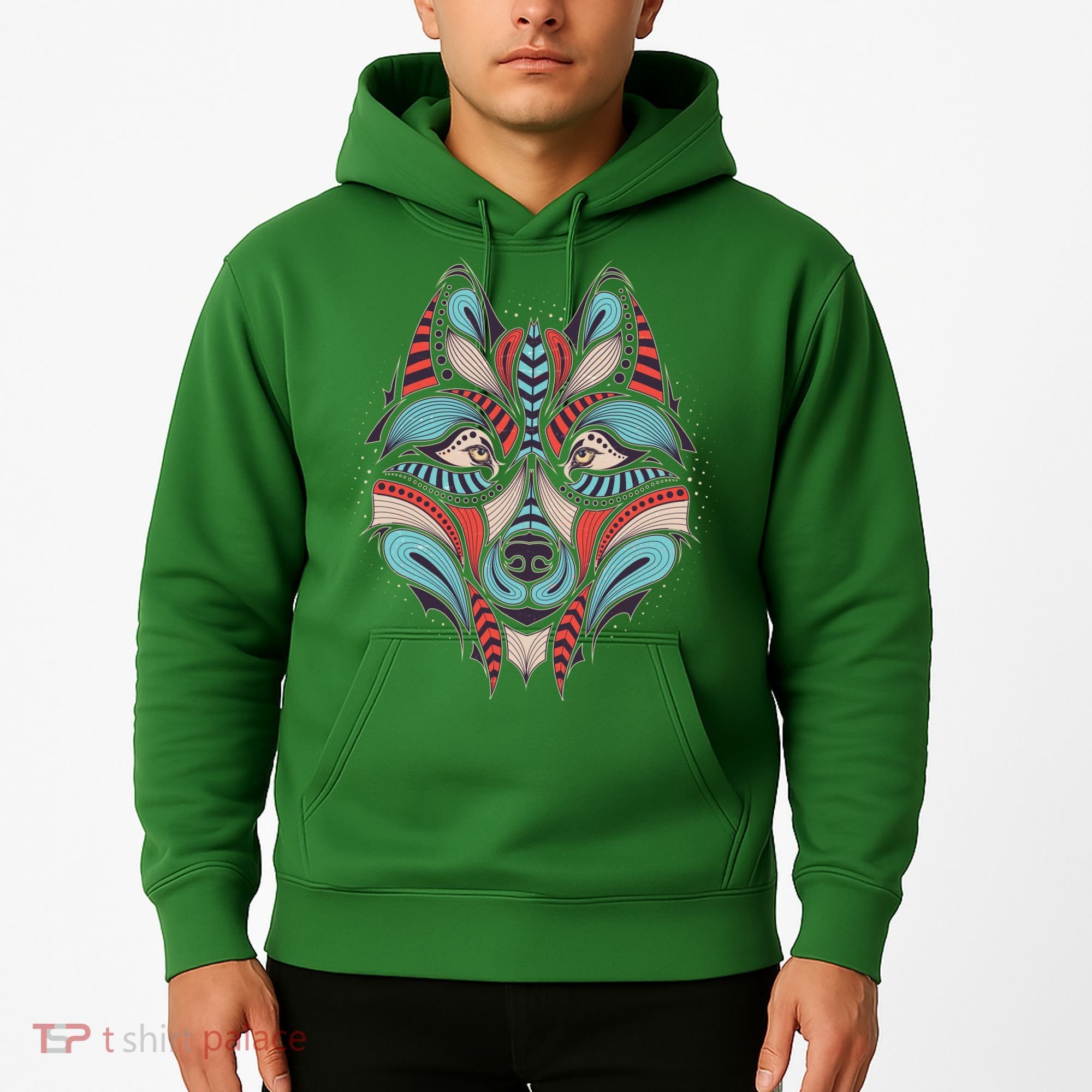 Native American Tribal Wolf Face Hoodie