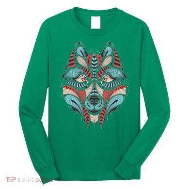Native American Tribal Wolf Face Long Sleeve Shirt