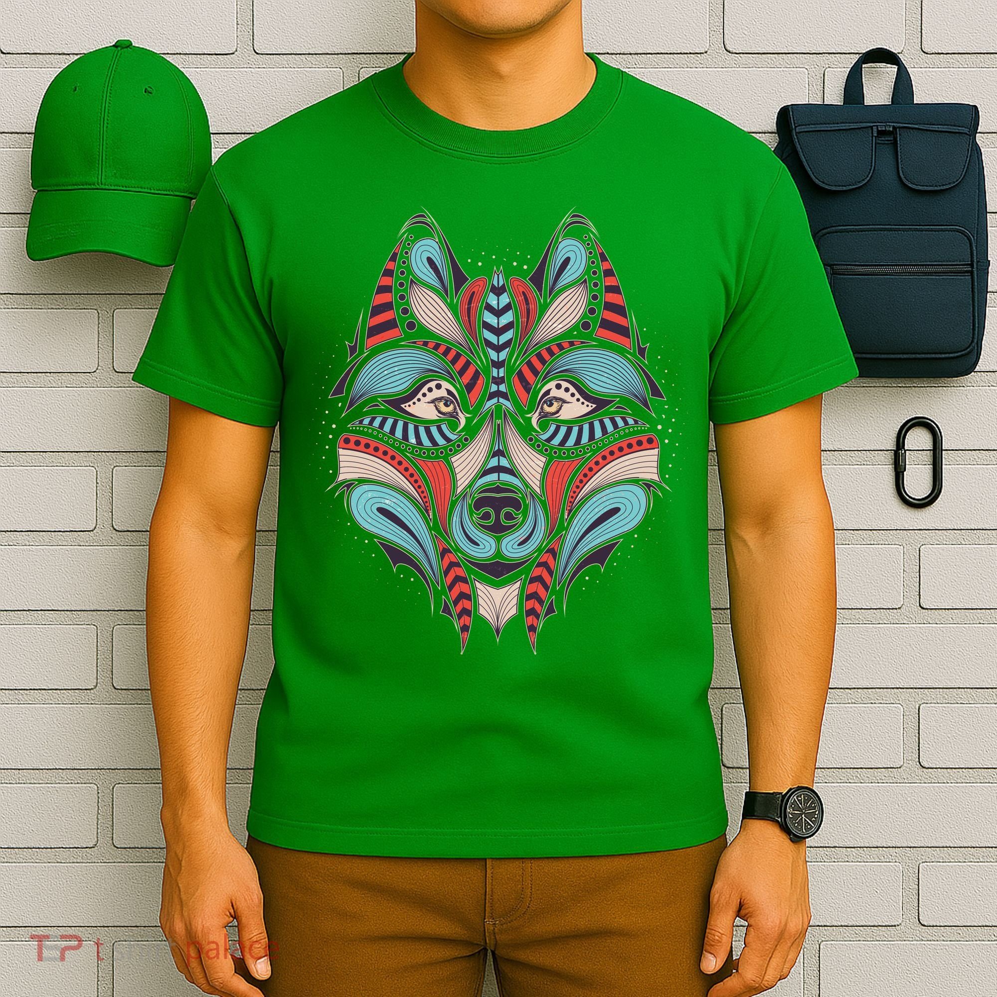 Native American Tribal Wolf Face T-Shirt